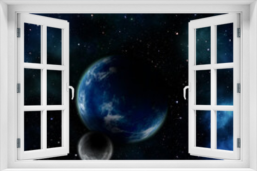Fototapeta Naklejka Na Ścianę Okno 3D - Blue Planet with Moon Background