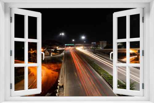 Fototapeta Naklejka Na Ścianę Okno 3D - night traffic on highway