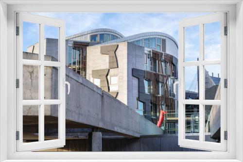 Fototapeta Naklejka Na Ścianę Okno 3D - Exterior of modern Parliament of Scotland building in Edinburgh city, UK