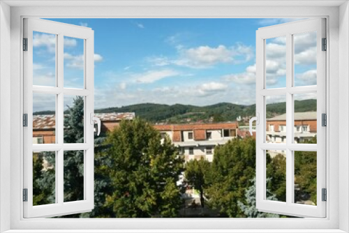 buildings in town. apartments on levels 