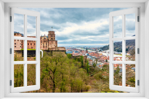 Fototapeta Naklejka Na Ścianę Okno 3D - Panorama of Heidelberg Castle, ger. Schloss Heidelberg, and Skyline of Downtown of Heidelberg, Baden-Wuerttemberg, Germany. Europe
