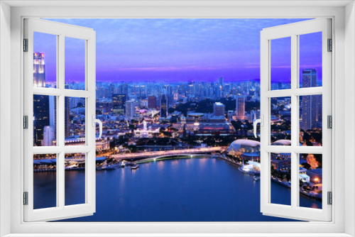 Fototapeta Naklejka Na Ścianę Okno 3D - aerial Singapore city view in evening night time