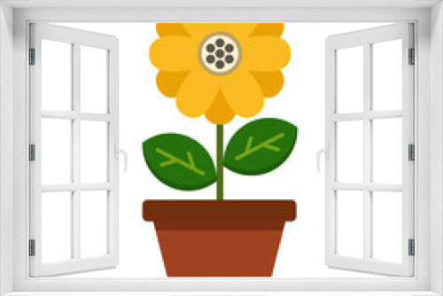 Fototapeta Naklejka Na Ścianę Okno 3D - Flower on the pot vector with colorful flat design isolated on white background suitable for icon or illustration 