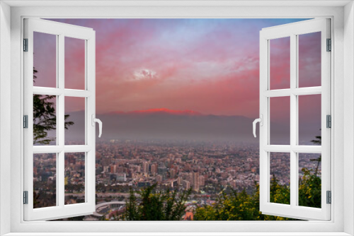 Fototapeta Naklejka Na Ścianę Okno 3D - Santiago de Chile city at dusk with Andes