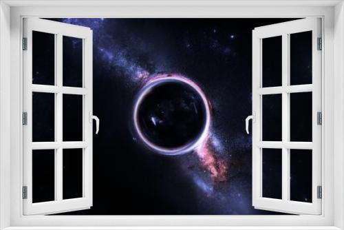 Fototapeta Naklejka Na Ścianę Okno 3D - Black hole realistic illustration. 8k resolution space wallpaper.