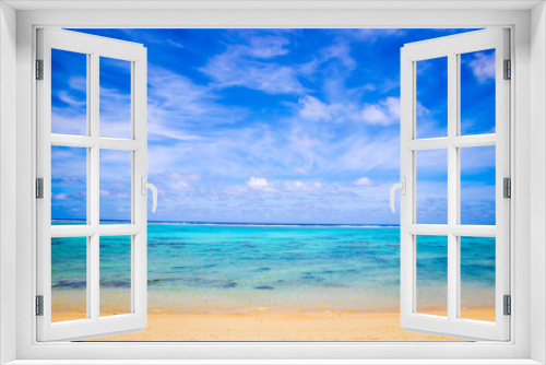Fototapeta Naklejka Na Ścianę Okno 3D - Rarotonga breathtaking stunning views from a plane of beautiful beaches, white sand, clear turquoise water, blue lagoons, Cook islands, Pacific islands

