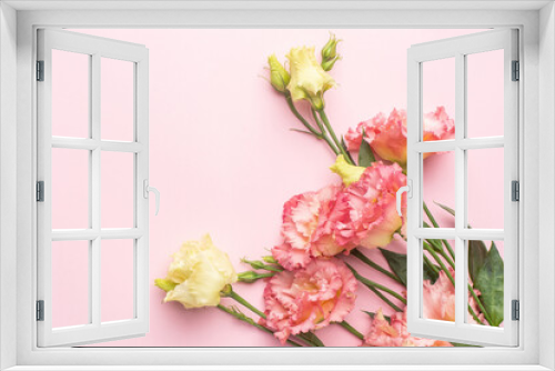 Fototapeta Naklejka Na Ścianę Okno 3D - Beautiful pink flower bouquet on pastel background with copyspace. Holiday and love