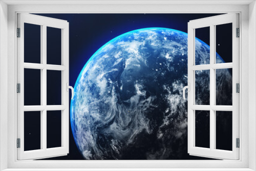 Fototapeta Naklejka Na Ścianę Okno 3D - Earth in space view with shining sunrise in universe and galaxy background