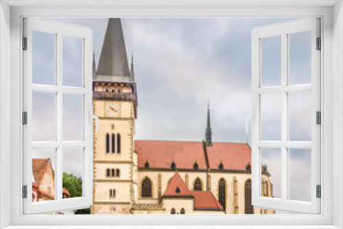 Fototapeta Naklejka Na Ścianę Okno 3D - View at the Town hall place with Basilica of St.Aegidius and Town hall in Bardejov, Slovakia