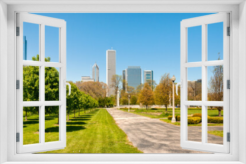 Fototapeta Naklejka Na Ścianę Okno 3D - Gardens of Chicago Grant Park with skyscrapers on background, Illinois, USA