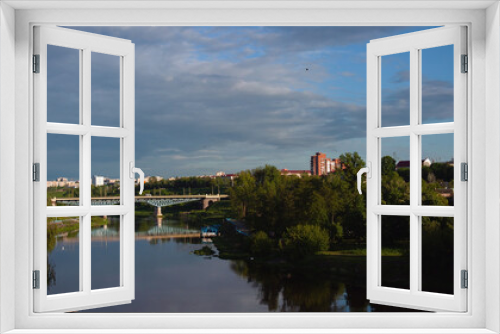 Fototapeta Naklejka Na Ścianę Okno 3D - Sights and views of Grodno. Belarus. View of the Neman river, bridge, Catholic church, town houses.