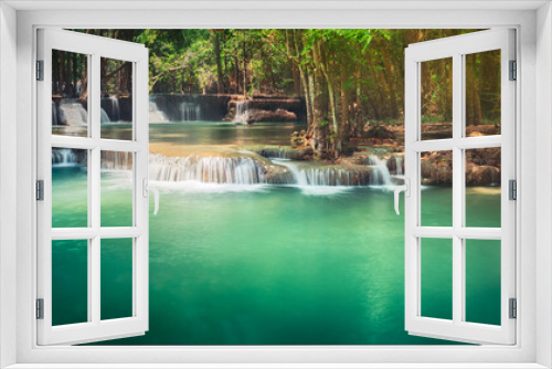 Fototapeta Naklejka Na Ścianę Okno 3D - Beautiful waterfall Huai Mae Khamin, Thailand. Panorama