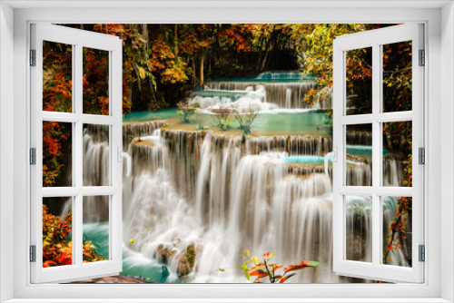 Fototapeta Naklejka Na Ścianę Okno 3D - waterfall in autumn park