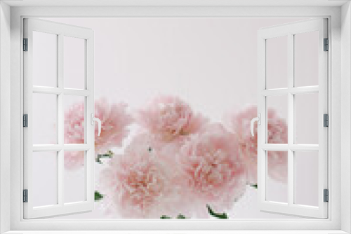 Fototapeta Naklejka Na Ścianę Okno 3D - Beautiful pink peonies in a vase at home interior. Flower composition. Floral shop concept. Beautiful fresh cut bouquet. copyspace