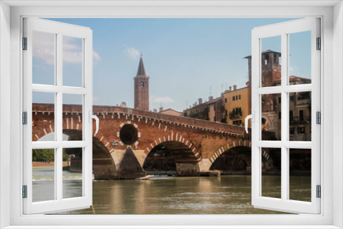 The Ponte Pietra, Adige River, Stone Bridge, Verona, Veneto, Italy