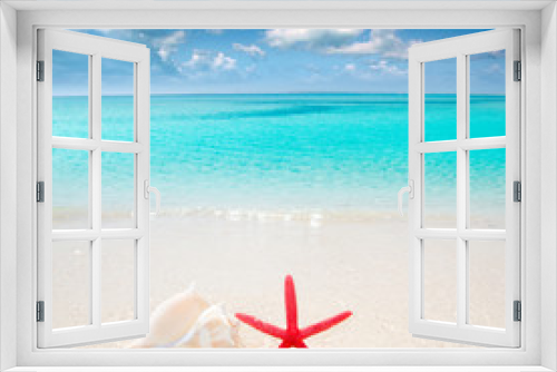Fototapeta Naklejka Na Ścianę Okno 3D - Starfish and seashell in tropical beach