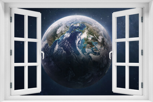 Fototapeta Naklejka Na Ścianę Okno 3D - Earth planet globe in outer space. Orbit and atmosphere. Blue marble. Elements of this image furnished by NASA