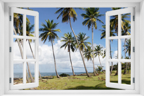 Fototapeta Naklejka Na Ścianę Okno 3D - Tropical Beach and Ocean island setting in Samana, Dominican Republic.
