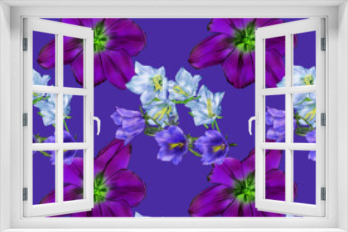 Fototapeta Naklejka Na Ścianę Okno 3D - Creative composition with the image of garden flowers. Flowers in a chaotic order, summer theme. Pencil drawing. Design for printing on paper or fabric. Seamless model.