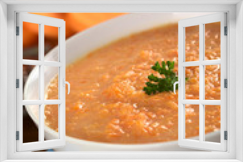 Fototapeta Naklejka Na Ścianę Okno 3D - Carrot cream soup made of grated carrots