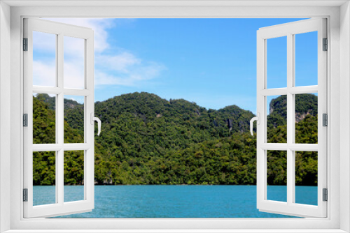 Fototapeta Naklejka Na Ścianę Okno 3D - landscape view of small Island in sea of with blue sky and water at langkawi (Malaysia)