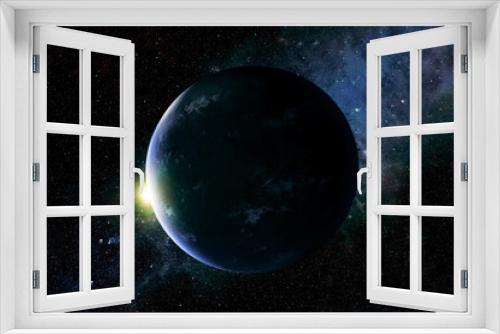 Fototapeta Naklejka Na Ścianę Okno 3D - Exoplanet in a far dark space. Elements of this image were furnished by NASA.
