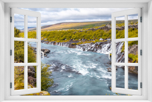 Fototapeta Naklejka Na Ścianę Okno 3D - Hraunfossar waterfalls on a cloudy summer day, Iceland