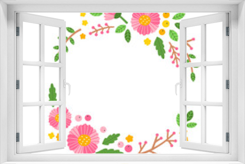 Fototapeta Naklejka Na Ścianę Okno 3D - Floral wreath vector clipart. Beautiful wreath design with flowers, leaves, tree branches isolated on white background