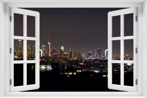 Fototapeta Naklejka Na Ścianę Okno 3D - Los Angeles, USA, panorama view over the downtown by night, beautiful illuminations
