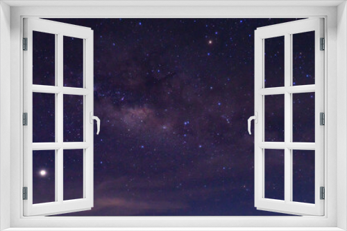 Fototapeta Naklejka Na Ścianę Okno 3D - Panorama blue night sky milky way and star on dark background.Universe filled with stars, nebula and galaxy with noise and grain.
