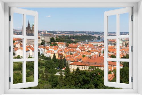 Fototapeta Naklejka Na Ścianę Okno 3D - Prague City with gothic Castle and the green Nature from the Hill Petrin, Czech Republic