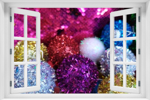 Fototapeta Naklejka Na Ścianę Okno 3D - Colorful shiny christmas balls decorations on a colorful background