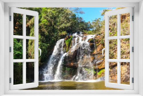 Fototapeta Naklejka Na Ścianę Okno 3D - Beaultiful waterfall around the rocks. Located at Rio Acima city in Brazil.