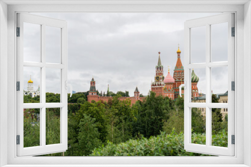 view of the Moscow Kremlin from Zaryadye park in summer Moscow 2020
