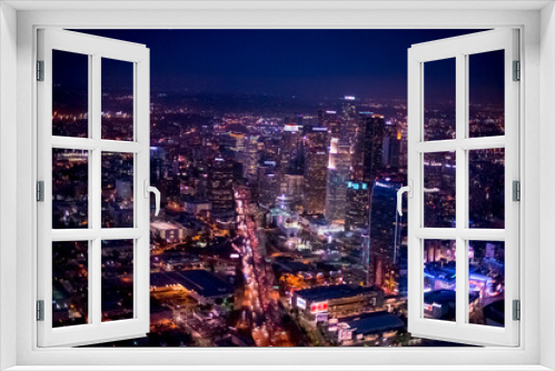 Fototapeta Naklejka Na Ścianę Okno 3D - aerial view of downtown Los Angeles by night