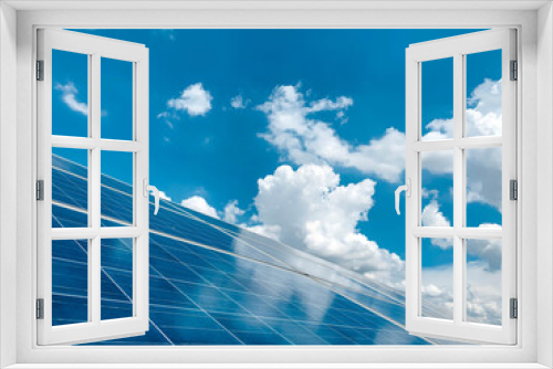 Fototapeta Naklejka Na Ścianę Okno 3D - Solar plant(solar cell) with the cloud on sky, hot climate causes increased power production, Alternative energy to conserve the world's energy.