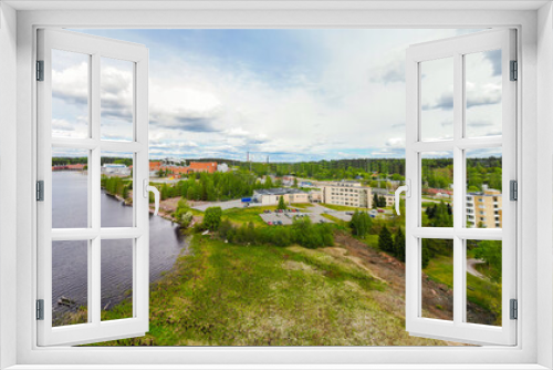 Fototapeta Naklejka Na Ścianę Okno 3D - Aerial panoramic view of city Inkeroinen at river Kymijoki, Finland.