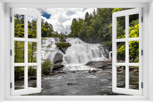 Fototapeta Naklejka Na Ścianę Okno 3D - waterfall, peaceful, nature, mountains, clouds, water, spring, summer, green, blue, hiking, relaxing, calming