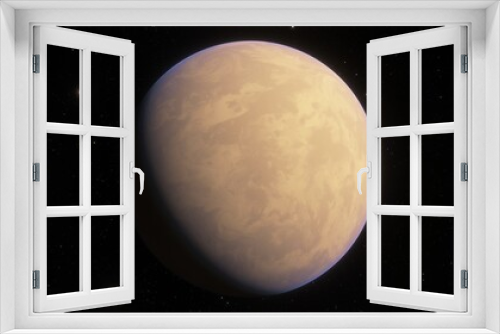 Fototapeta Naklejka Na Ścianę Okno 3D - science fiction wallpaper, cosmic landscape, realistic exoplanet, beautiful alien planet in far space, detailed planet surface 3d render