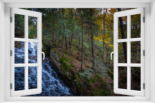 Fototapeta Naklejka Na Ścianę Okno 3D - New England Autumn Forest waterfall, Fall colors & Trail