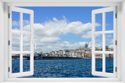 Fototapeta Naklejka Na Ścianę Okno 3D - Golden Horn against mosques, Istanbul, Turkey. Panorama of Istanbul waterfront in summer. Beautiful view of an old part of Istanbul city. Vacation and traveling in Istanbul.