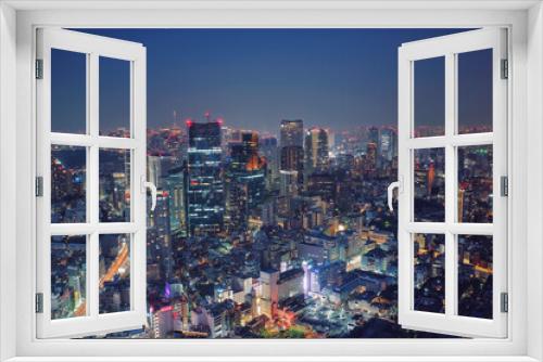 Fototapeta Naklejka Na Ścianę Okno 3D - Tokyo, Japan - February 3, 2018: Modern cityscape building aerial view at night, capital city of Japan, business city concept image, shot in Roppongi Hills of Minato Ward, Tokyo, Japan.