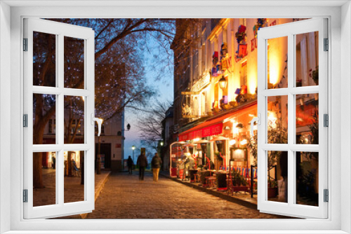 Fototapeta Naklejka Na Ścianę Okno 3D - Night scene in Montmartre, Paris
