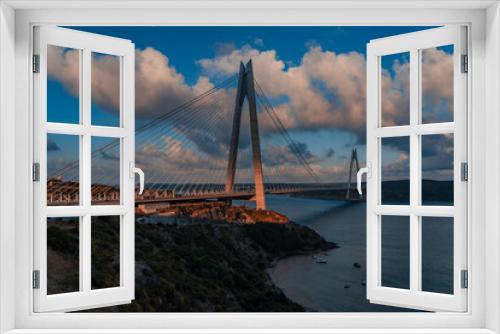Fototapeta Naklejka Na Ścianę Okno 3D - Bosphorus Yavuz Sultan Selim Bridge, blue sky and white clouds.