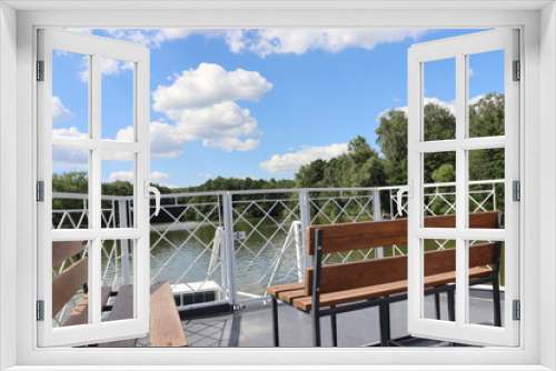 Fototapeta Naklejka Na Ścianę Okno 3D - travel boats deck with passenger bench