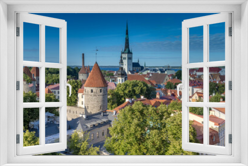 Fototapeta Naklejka Na Ścianę Okno 3D - Skyline of the old town of Tallinn the capital, primate and the most populous city of Estonia. Located in the northern part of the country, on the shore of the Gulf of Finland of the Baltic Sea