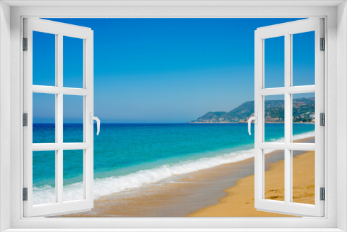 Fototapeta Naklejka Na Ścianę Okno 3D - 
panorama of cleopatra beach in Alanya with blue sea and clean sand
