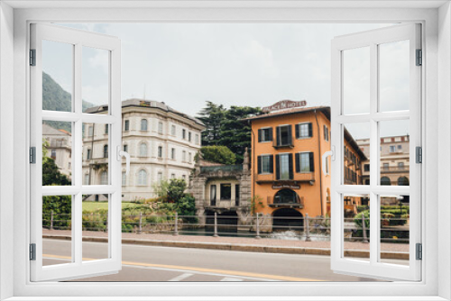 Fototapeta Naklejka Na Ścianę Okno 3D - Buildings and hotels on the Lake Como promenade, Como city, Lombardy, Italy 