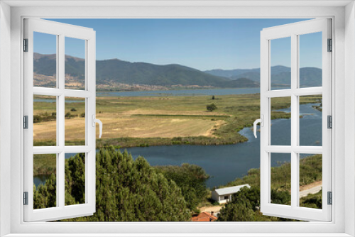 Fototapeta Naklejka Na Ścianę Okno 3D - Panoramic view of the natural Small Prespa Lake (northwest Greece, Macedonia) and mountains