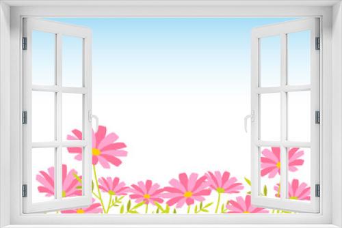 Fototapeta Naklejka Na Ścianę Okno 3D - コスモスが咲いている風景イラスト